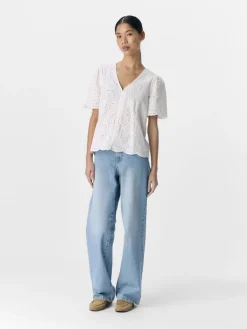 OBJBITTEN S/S RE V-NECK TOP DIV cloud dancer