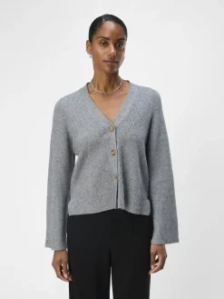 OBJDITTE RE L/S KNIT CARDIGAN NOOS medium grey melange