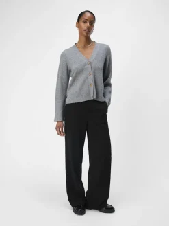 OBJDITTE RE L/S KNIT CARDIGAN NOOS medium grey melange