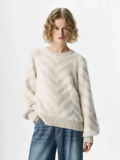 OBJHOLLOW L/S RE KNIT PULLOVER NOOS white sand