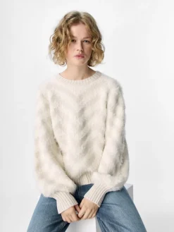 OBJHOLLOW L/S RE KNIT PULLOVER NOOS white sand