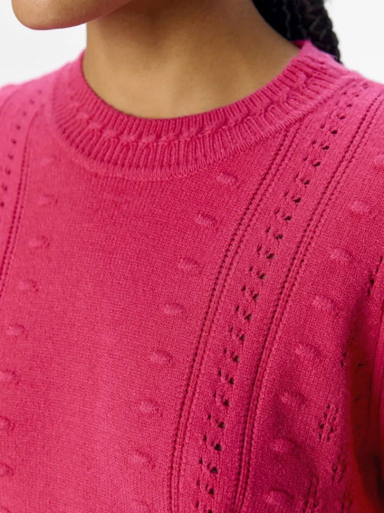 OBJINGE L/S RE O-NECK KNIT NOOS raspberry sorbet