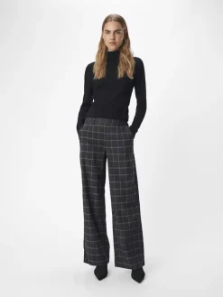 OBJLISA WIDE PANT AOP NOOS dark grey melange