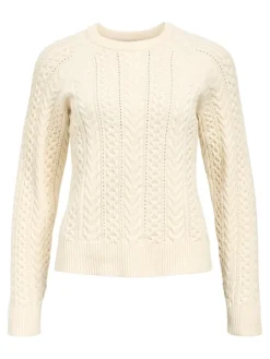 OBJMEG LS LO O-NECK CABLE KNIT DIV sandshell
