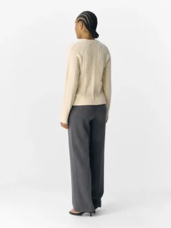 OBJMEG LS LO O-NECK CABLE KNIT DIV sandshell