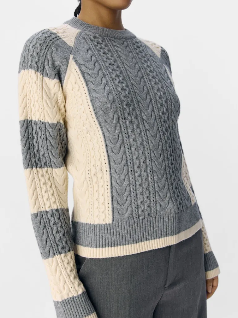 OBJMEG LS LO O-NECK CABLE KNIT DIV medium grey melange