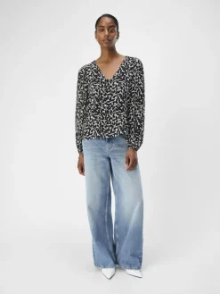 OBJMILA RE L/S V-NECK TOP NOOS sandshell