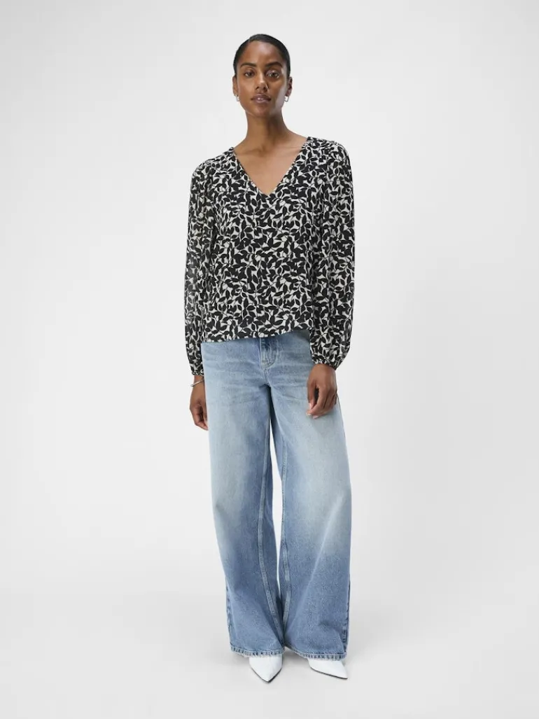 OBJMILA RE L/S V-NECK TOP NOOS sandshell