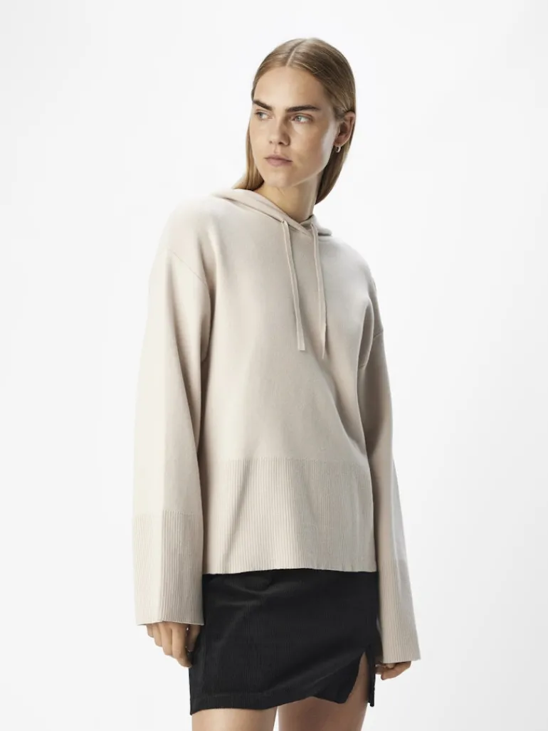 OBJREYNARD L/S LO KNIT HOODIE DIV silver gray
