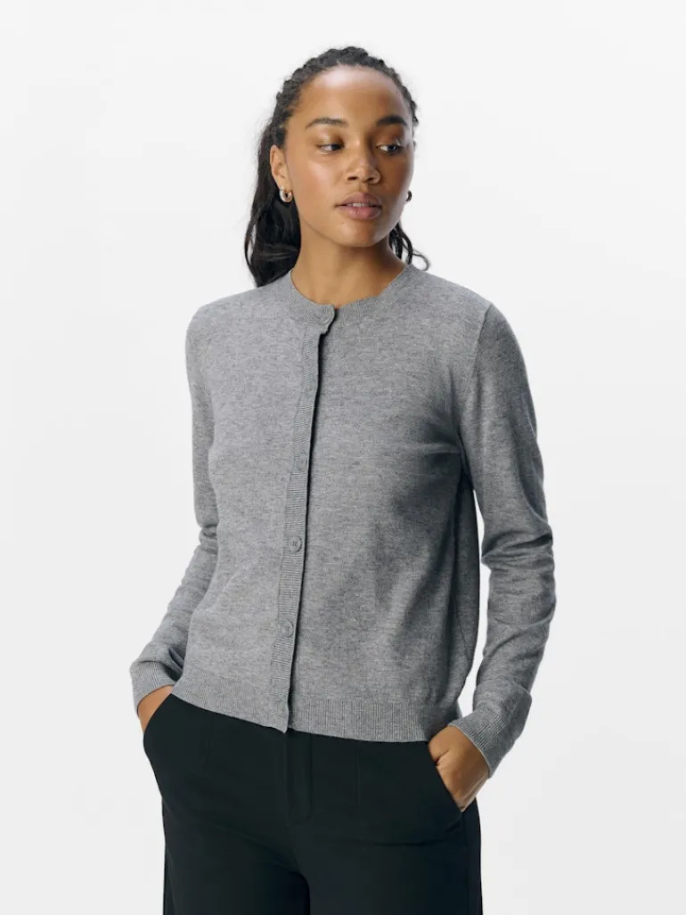 OBJTHESS L/S SHORT CARDIGAN NOOS medium grey melange