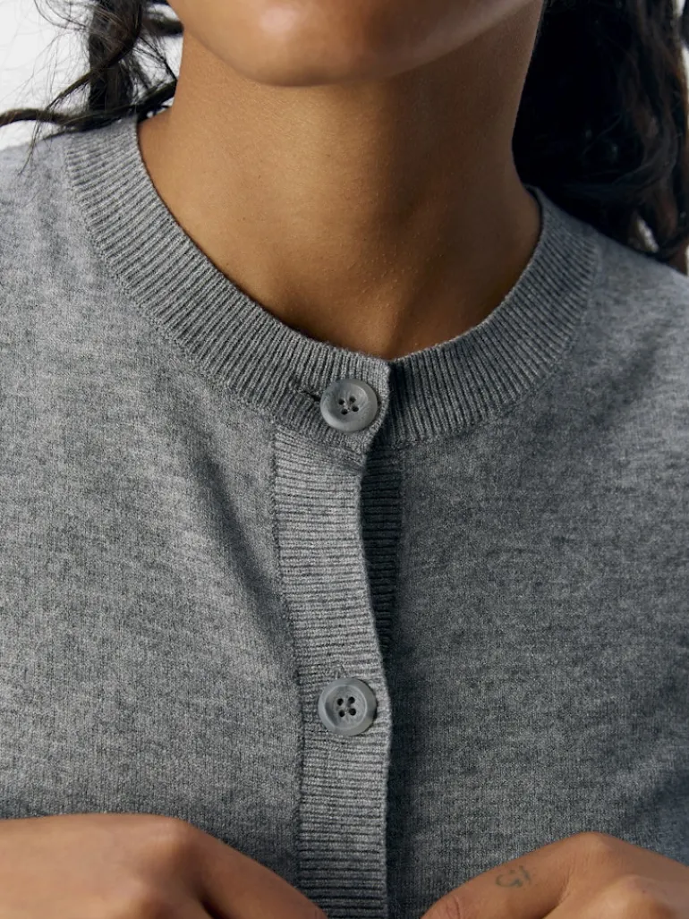 OBJTHESS L/S SHORT CARDIGAN NOOS medium grey melange