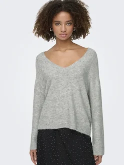 ONLARIZONA LS SEQUINS V-NECK PUL KNT light grey melange