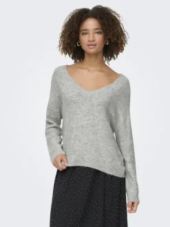 ONLARIZONA LS SEQUINS V-NECK PUL KNT light grey melange
