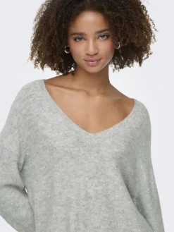 ONLARIZONA LS SEQUINS V-NECK PUL KNT light grey melange