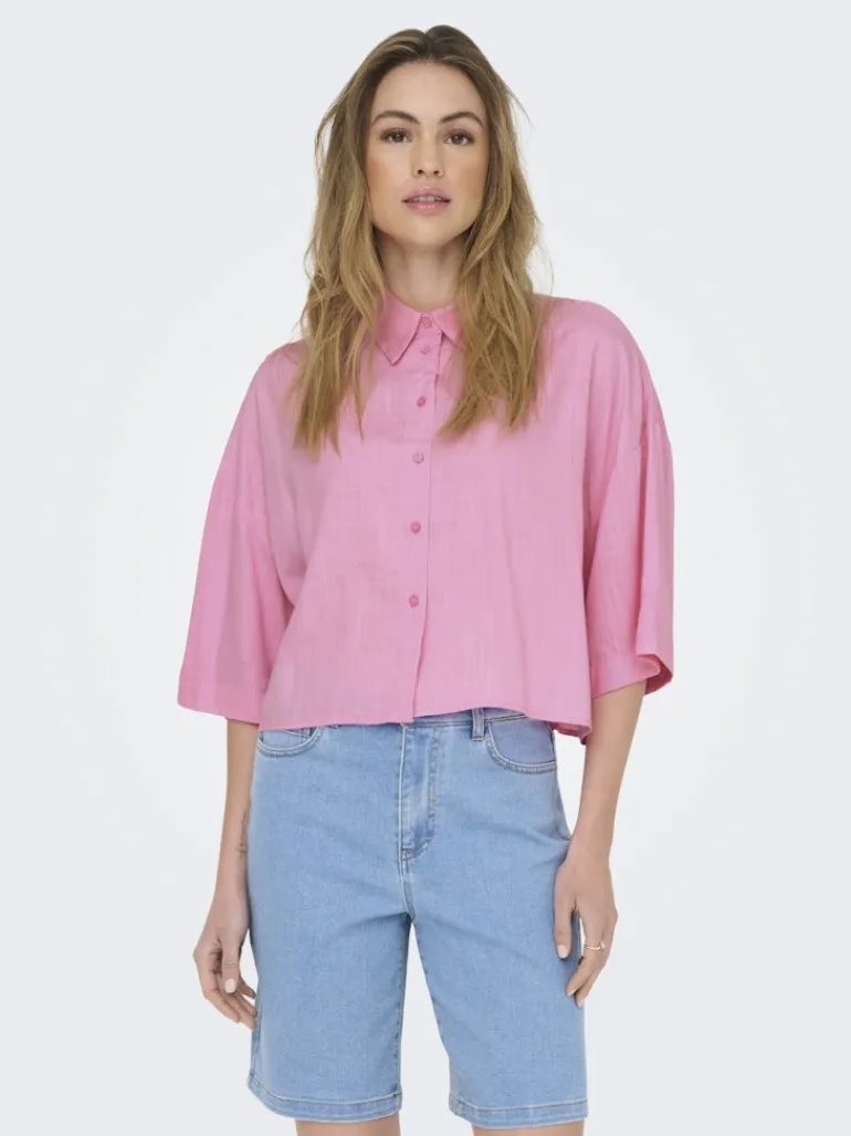 ONLASTRID LIFE 2/4 CROP SHIRT WVN NOOS begonia pink