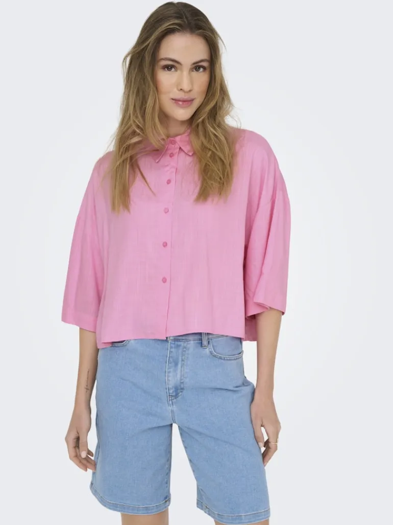 ONLASTRID LIFE 2/4 CROP SHIRT WVN NOOS begonia pink