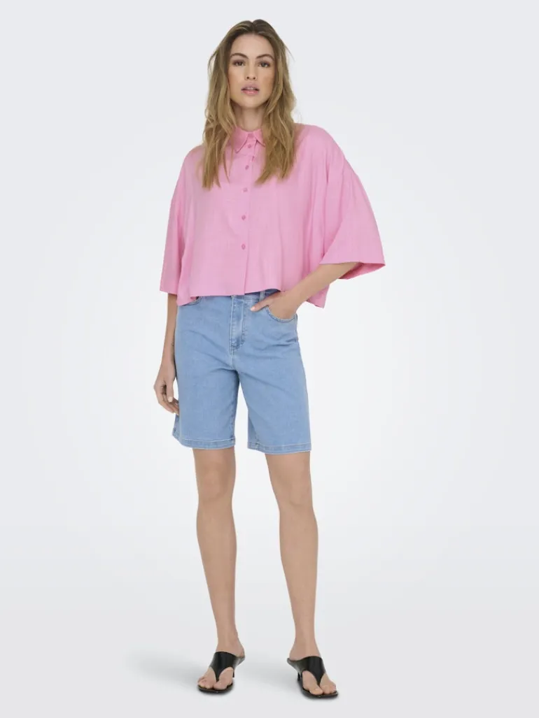 ONLASTRID LIFE 2/4 CROP SHIRT WVN NOOS begonia pink