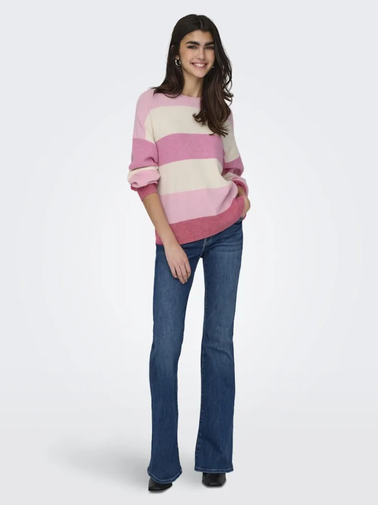ONLATIA L/S STRIPE PULLOV KNT NOOS pink lady