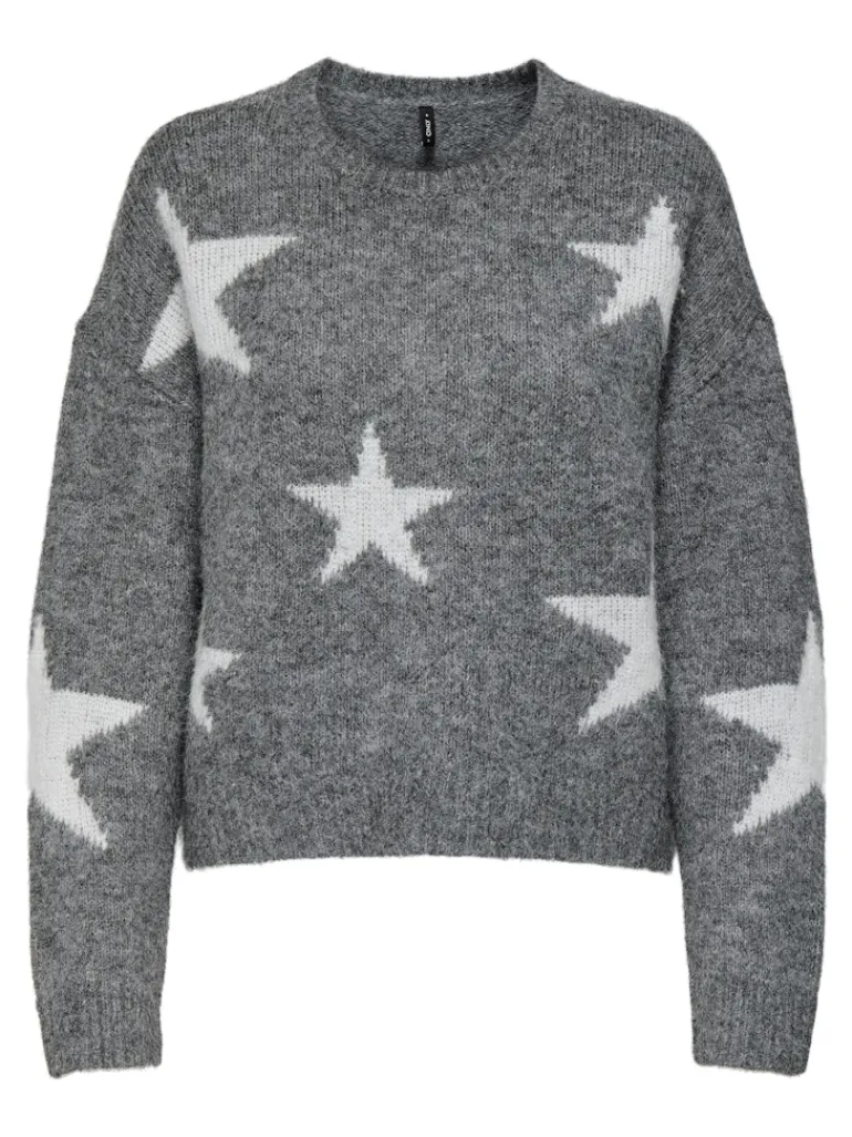 ONLAZU LS STAR O-NECK KNT dark grey melange