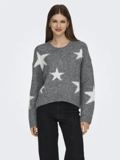 ONLAZU LS STAR O-NECK KNT dark grey melange
