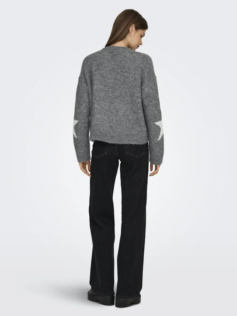ONLAZU LS STAR O-NECK KNT dark grey melange