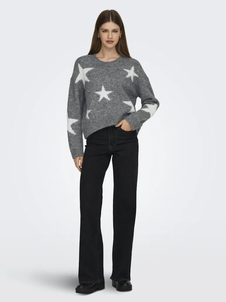 ONLAZU LS STAR O-NECK KNT dark grey melange