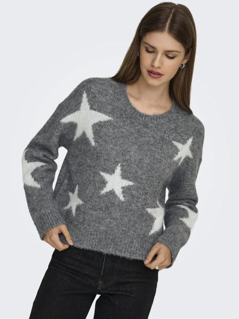 ONLAZU LS STAR O-NECK KNT dark grey melange