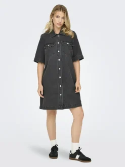 ONLBELLE S/S BUTTON DRESS DNM GUA NOOS washed black