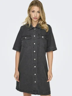ONLBELLE S/S BUTTON DRESS DNM GUA NOOS washed black