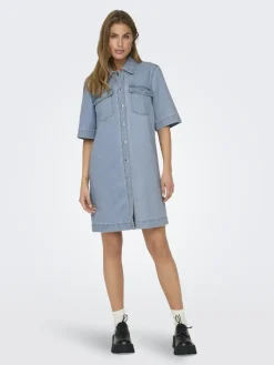 ONLBELLE S/S BUTTON DRESS DNM GUA NOOS light blue denim
