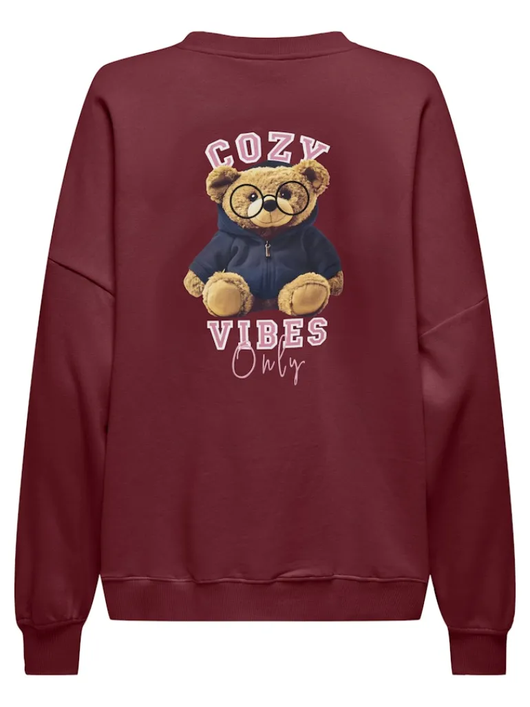 ONLBILA L/S BEAR O-NECK SWT cabernet