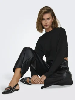 ONLBINA FAUX LEATHER WIDE PANT BF OTW black