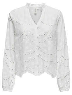 ONLBINE LALISA LS V-NECK EMB TOP WVN bright white