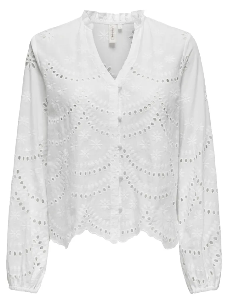ONLBINE LALISA LS V-NECK EMB TOP WVN bright white