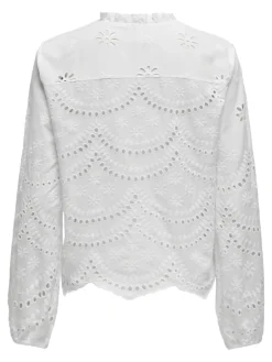 ONLBINE LALISA LS V-NECK EMB TOP WVN bright white