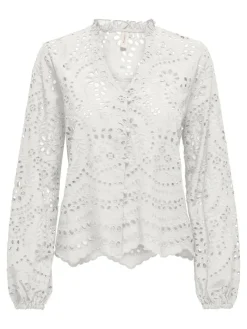ONLBINE LALISA LS V-NECK EMB TOP WVN cloud dancer