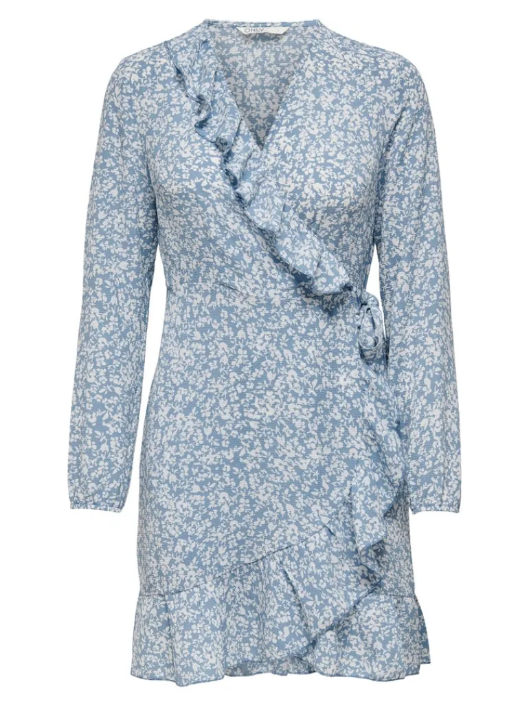 ONLCARLY L/S WRAP SHORT DRESS NOOS WVN cashmere blue