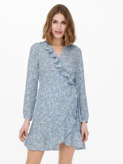 ONLCARLY L/S WRAP SHORT DRESS NOOS WVN cashmere blue