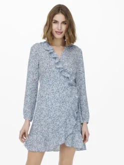 ONLCARLY L/S WRAP SHORT DRESS NOOS WVN cashmere blue