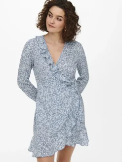 ONLCARLY L/S WRAP SHORT DRESS NOOS WVN cashmere blue