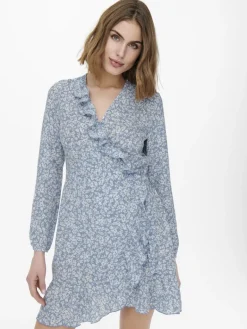 ONLCARLY L/S WRAP SHORT DRESS NOOS WVN cashmere blue