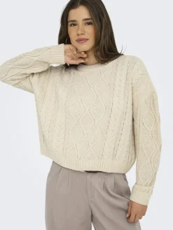 ONLELLY LIFE LS CABLE O-NECK CC KNT birch