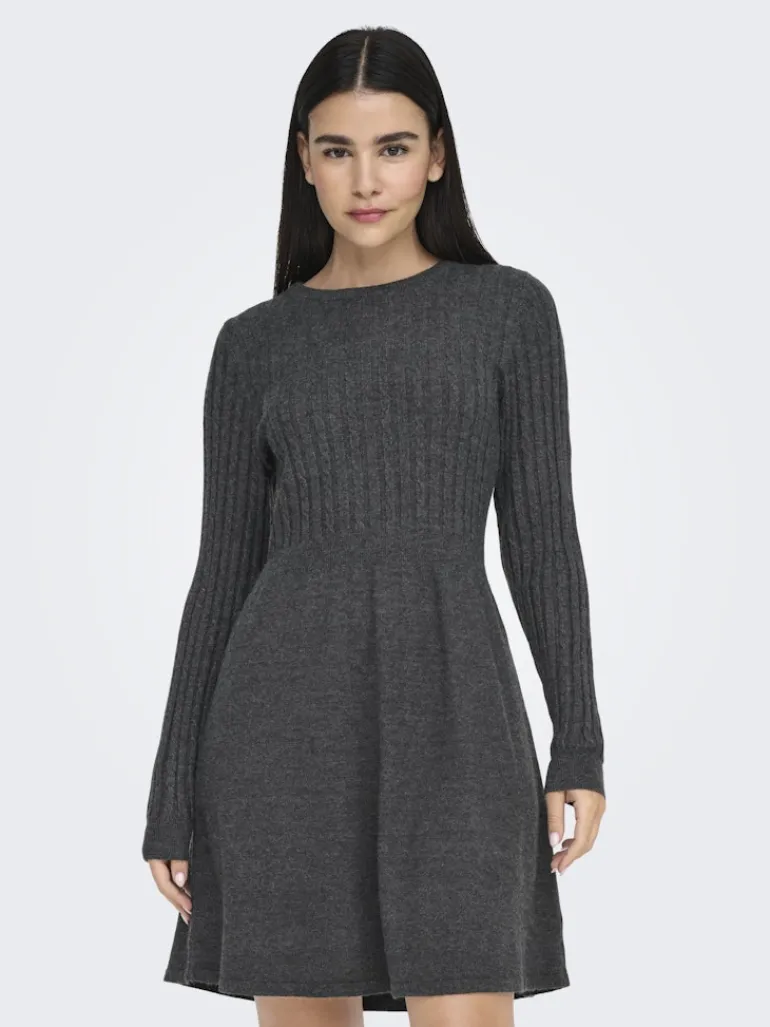 ONLFIA LS CABLE DRESS CS KNT dark grey melange