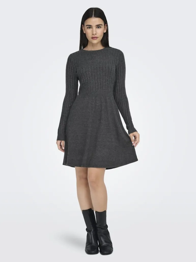 ONLFIA LS CABLE DRESS CS KNT dark grey melange