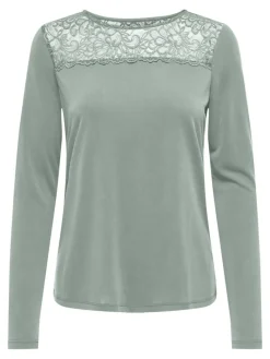 ONLFREE LIFE L/S O-NECK LACE TOP JRS aqua gray