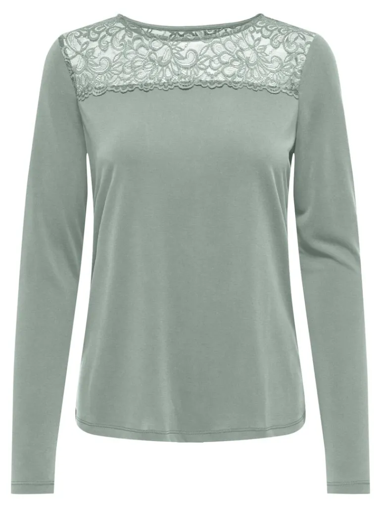 ONLFREE LIFE L/S O-NECK LACE TOP JRS aqua gray