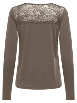 ONLFREE LIFE L/S O-NECK LACE TOP JRS walnut