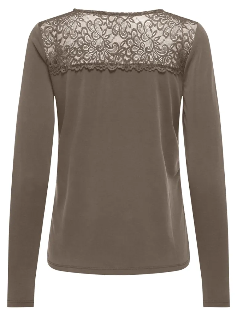 ONLFREE LIFE L/S O-NECK LACE TOP JRS walnut