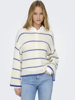 ONLGEENA 7/8 STRIPE O-NECK KNT NOOS cloud dancer2