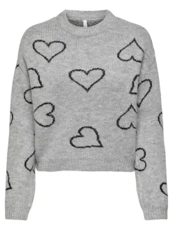 ONLHAPPIE LS HEART O-NECK KNT light grey melange